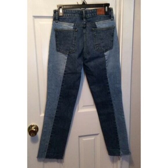 URBAN OUTFITTERS BDG JESSYE TWO TONE PIECED STRAIGHT LEG JEANS 25 RAW HEM BOHO - Picture 5 of 7